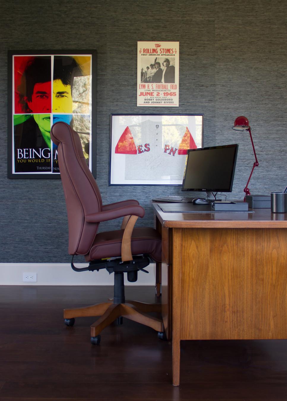 Gray Home Office With Posters Gray Home Office