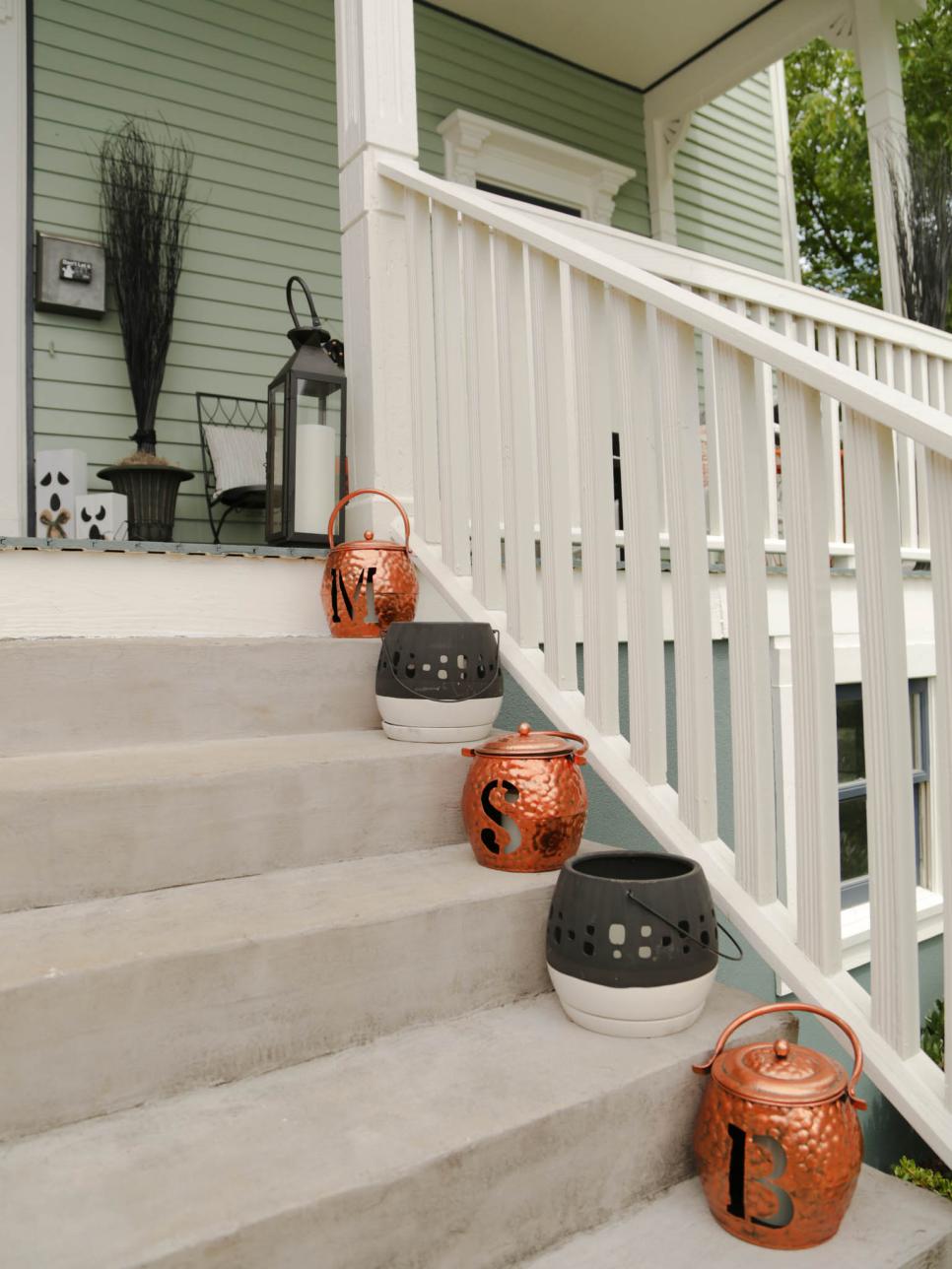 Monogram Lanterns front porch Halloween decor