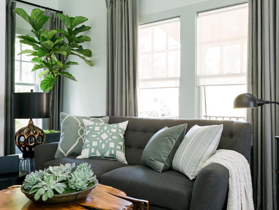 Color Scheme Green-Gray Color Scheme in Living Room With Gray Sofa