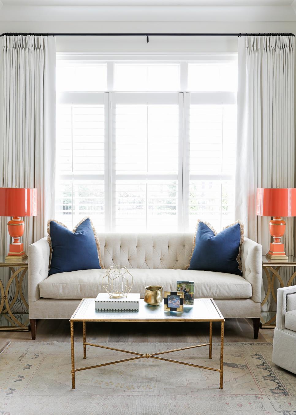 White Sofa and Orange Table Lamps White Sofa and Orange Lamps