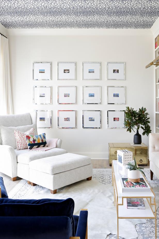 White Contemporary Library With Leopard Print Ceiling White Contemporary Library With Leopard Print Ceiling