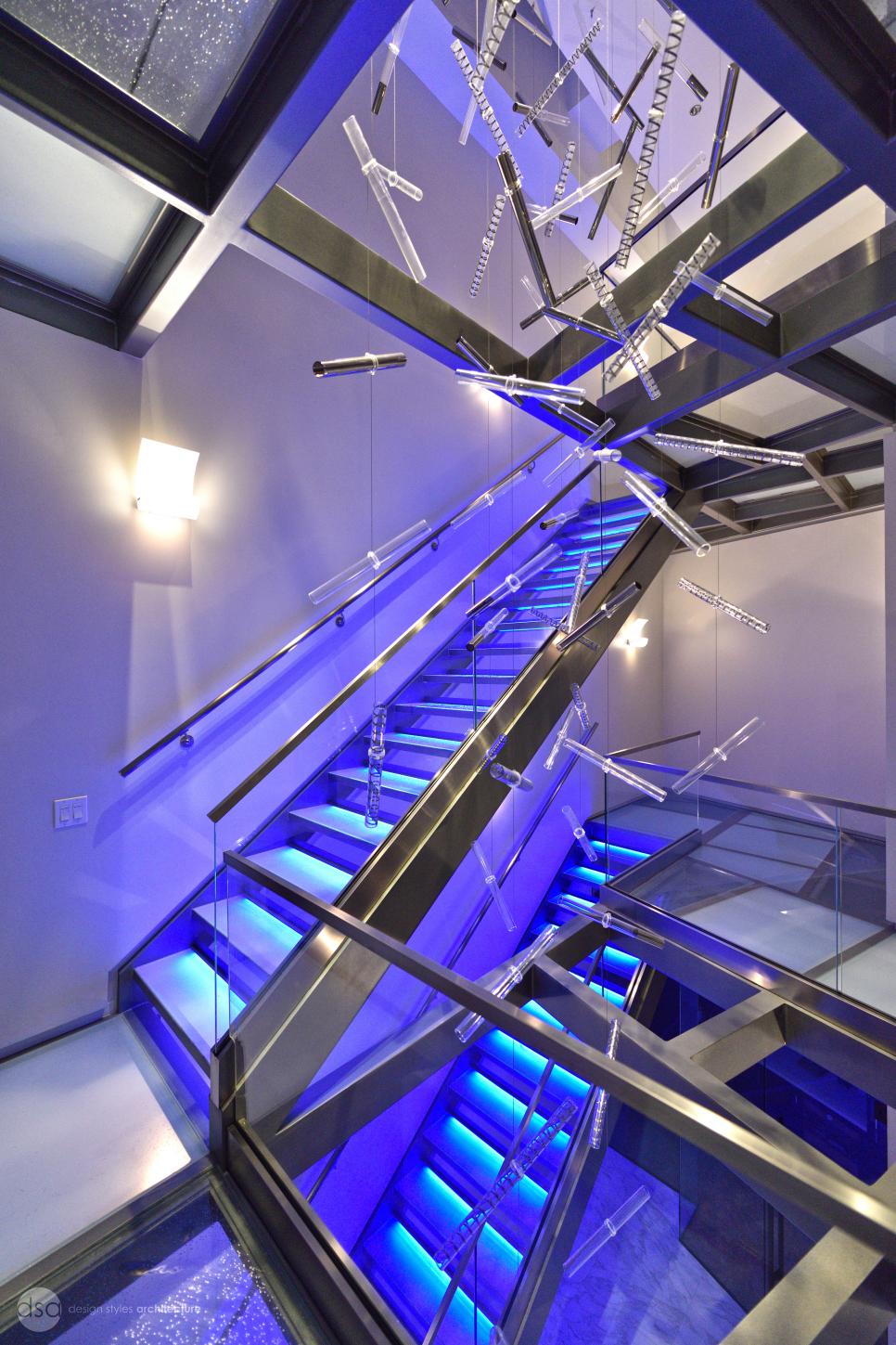 Modern Staircase With Blue Lights Modern Stairs With Blue Lights