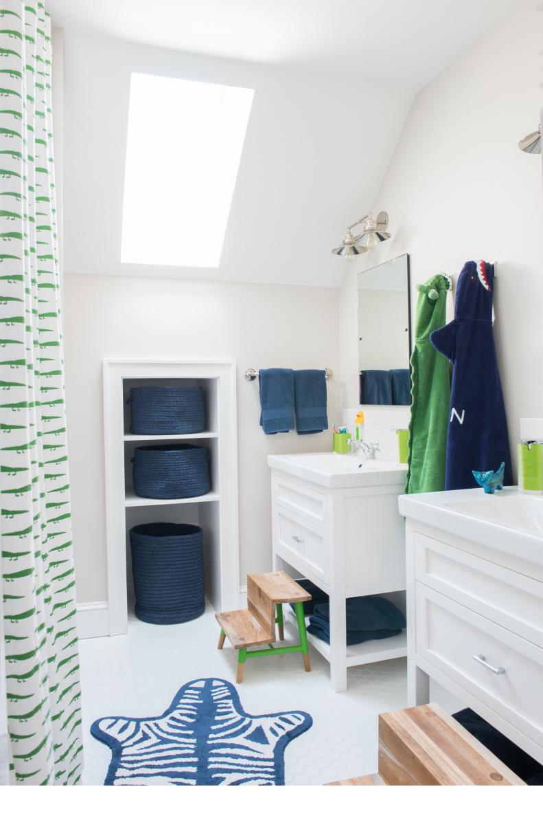 Kids' Bathroom with Navy and Green Details