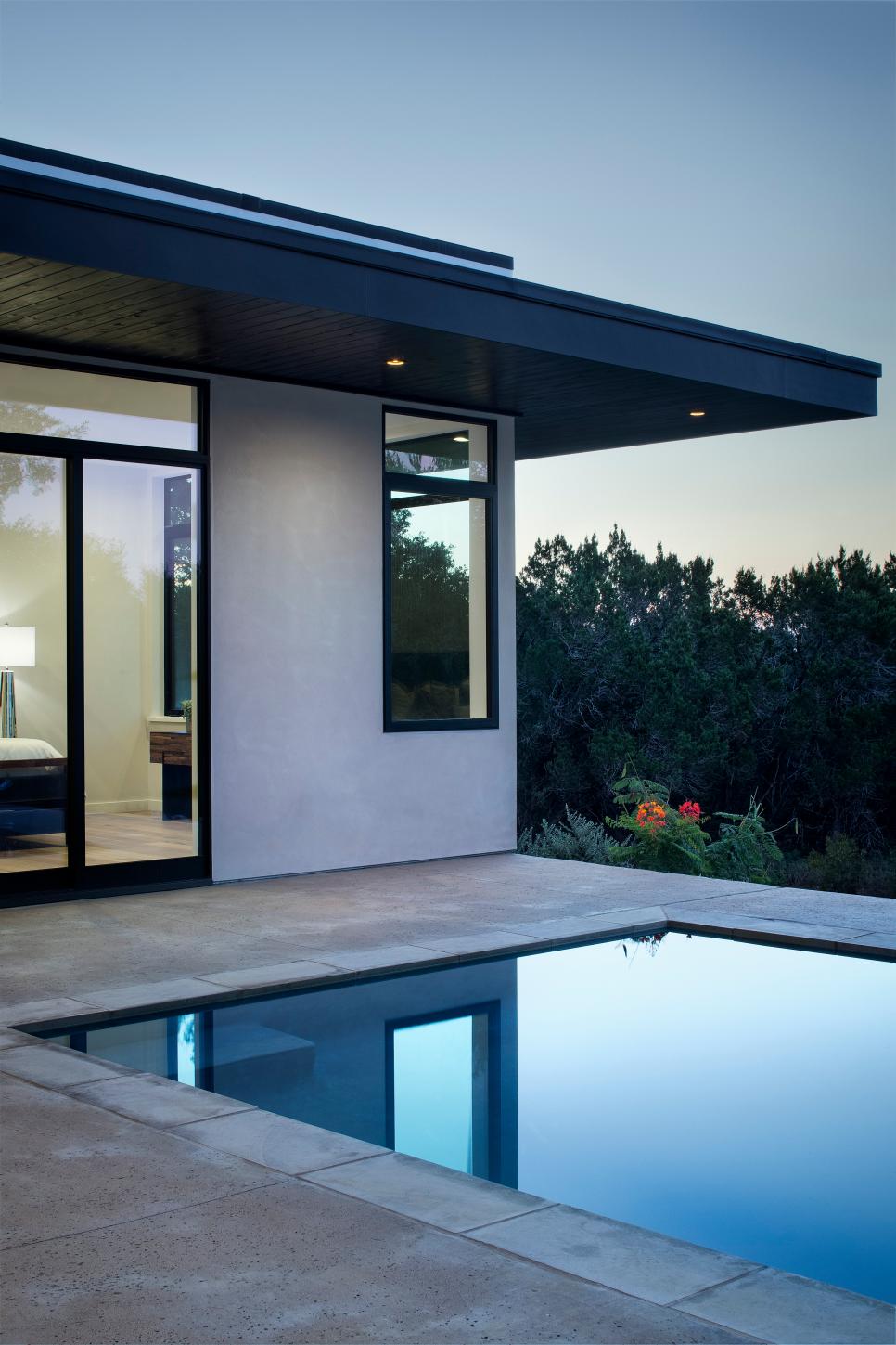 Pool and Backyard Access From Lower Level of Modern Home Modern Home's Lower Level Has Direct Pool and Backyard Access