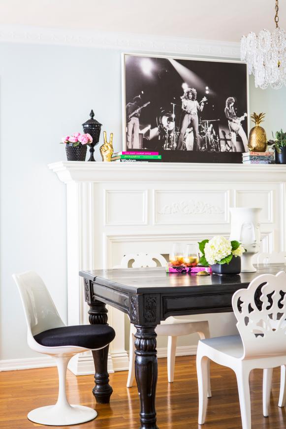Black and White Eclectic Dining Area With Photo Black and White Eclectic Dining Area With Photo