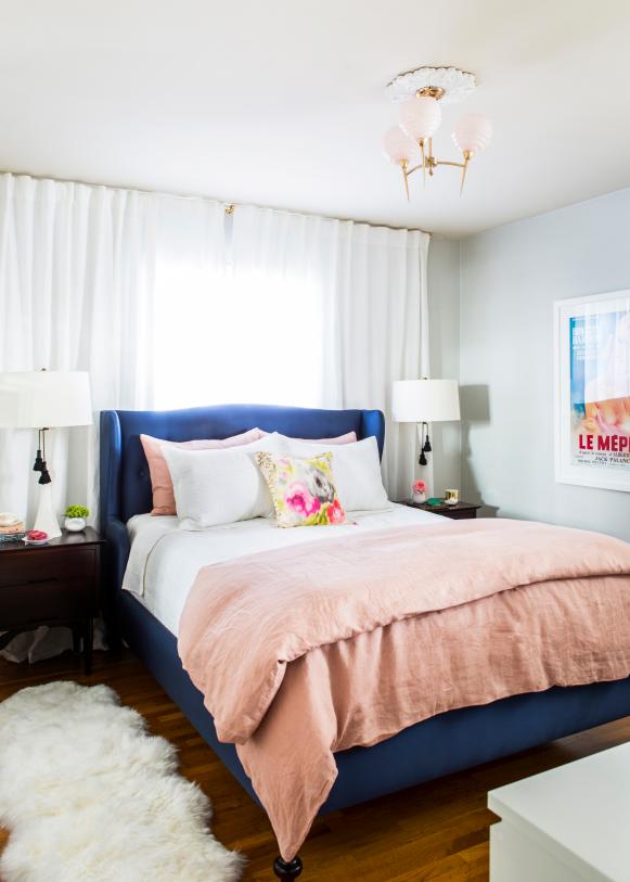 White Eclectic Bedroom With Blue Bed White Eclectic Bedroom With Blue Bed