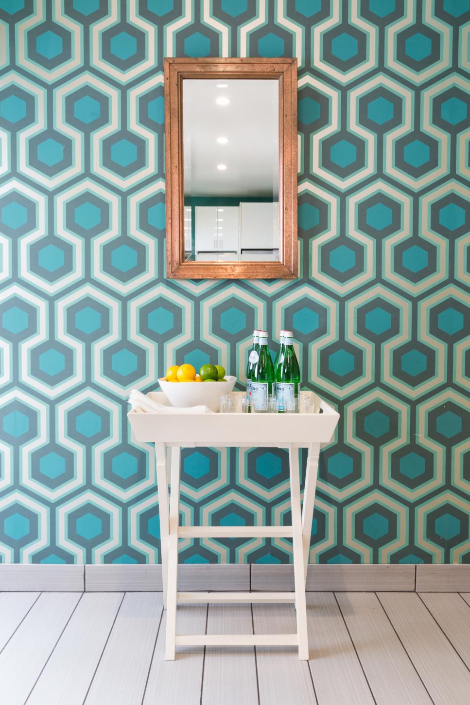 Kitchen Accent Wall With Geometric Wallpaper Kitchen Geometric Accent Wall