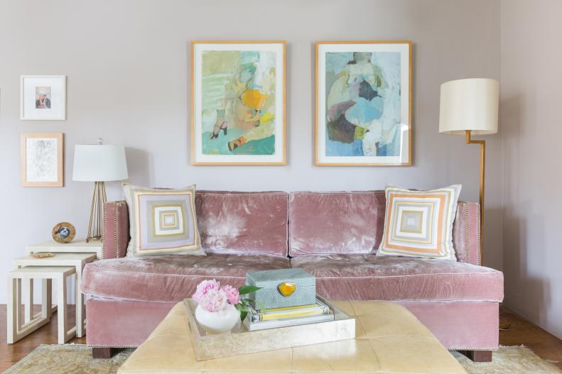 Sitting Area With Pink Velvet Sofa