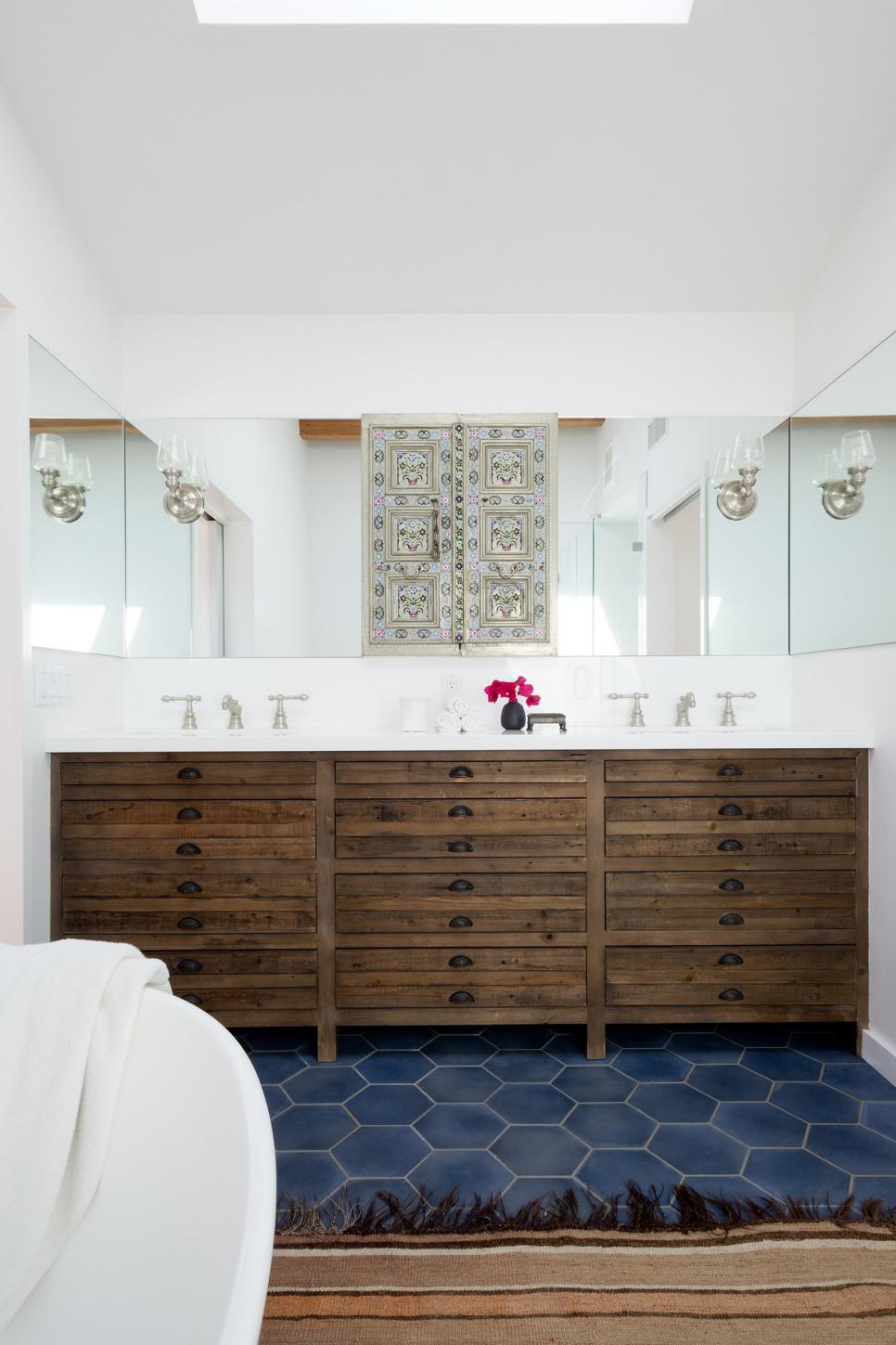 Warm Oak Double Vanity Create a show stopping master bathroom with an authentic wood vanity.
