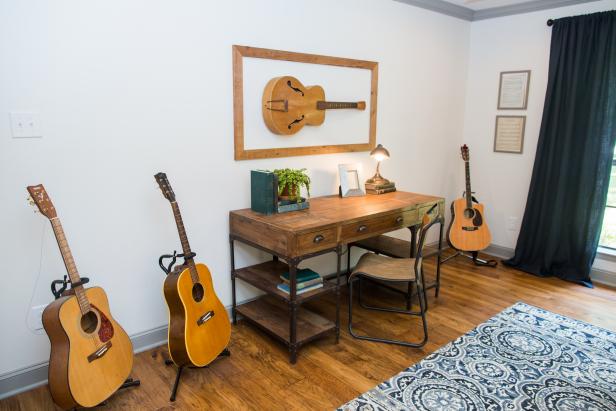 A close up of the desk in the office of the newly renovated Ferguson home, as seen on Fixer Upper. (after)