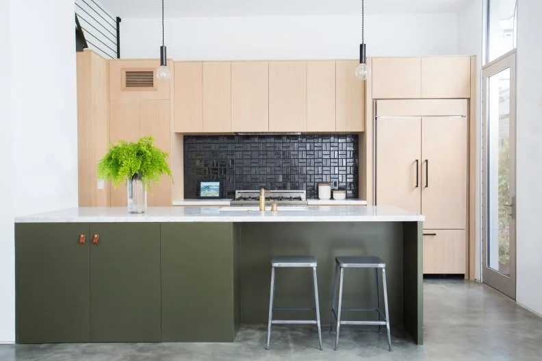 Open Plan Kitchen With Green Island