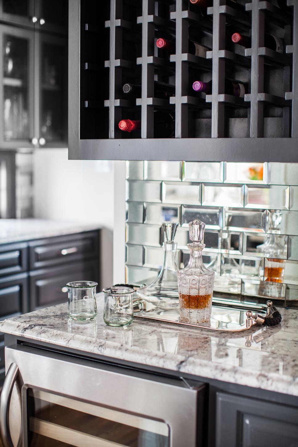Bar With Mirrored Tile Backsplash Bar With Mirrored Backsplash