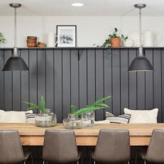 Contemporary Neutral Breakfast Nook with Black Shiplap Wall