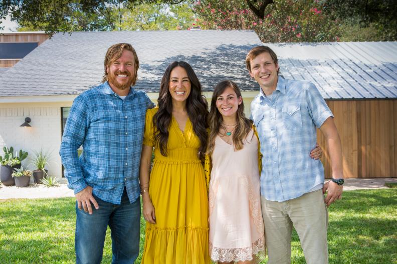 As seen on Fixer Upper, Chip and Joanna Gaines with the McCall family during their home reveal. (Portrait)