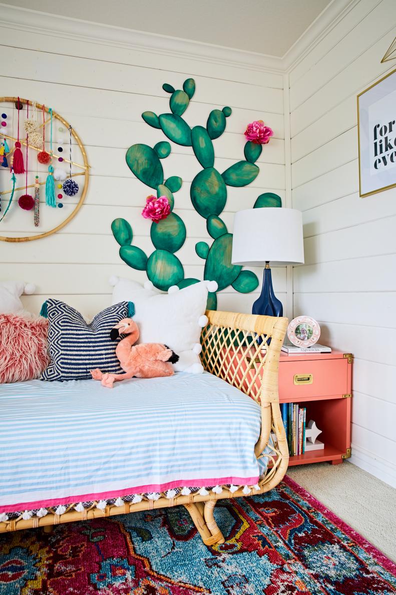 Eclectic girl's room with bohemian texture