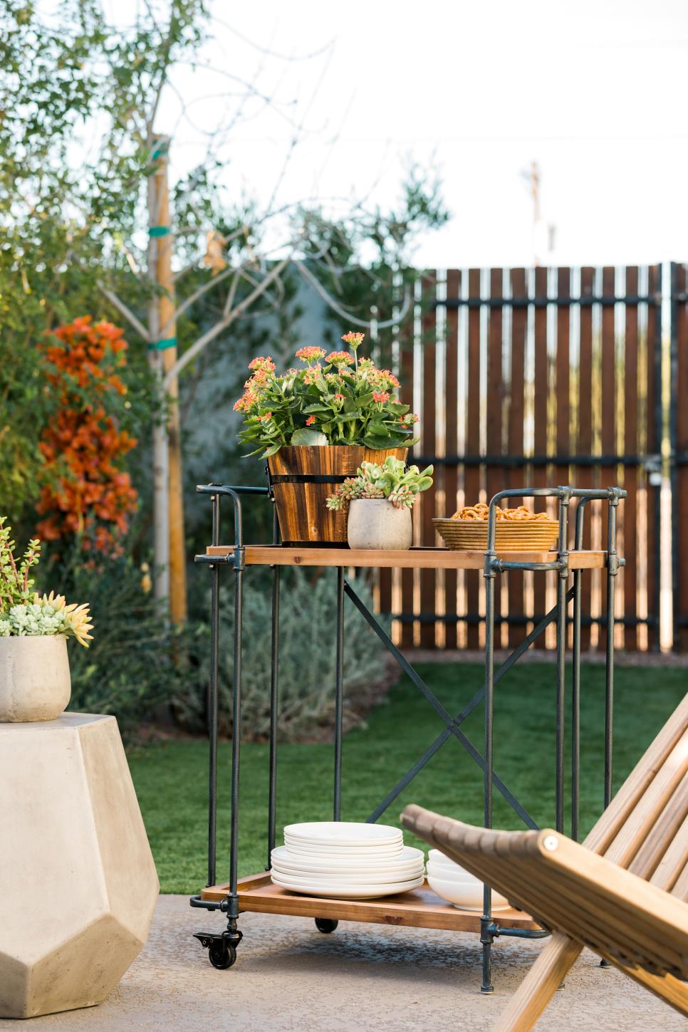 Industrial Touch HGTV Spring House 2017: Industrial outdoor bar cart on patio
