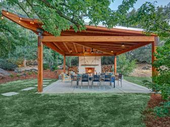 Rustic Contemporary Patio With Wood Structure, Concrete Foundation