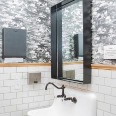 Black and White Contemporary Bathroom with White Tile Backsplash 