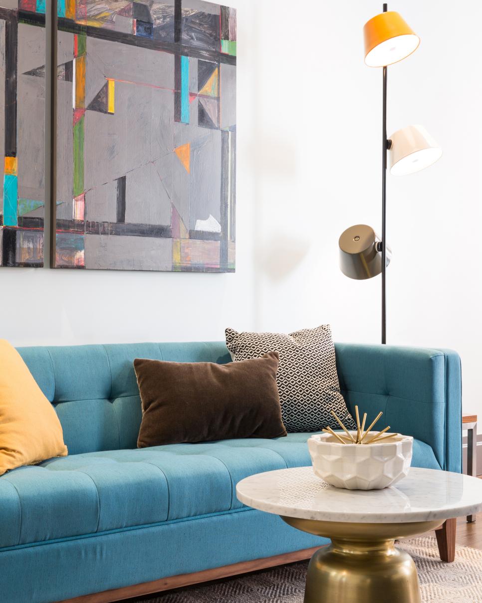 Midcentury Living Room With Yellow Lamp Living Room With Yellow Lamp