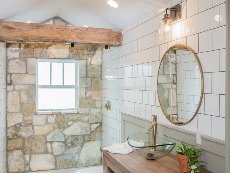 White Tiled Bathroom with Walk-in Shower
