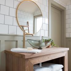 Contemporary Neutral Bathroom with Glass Vessel Sink 