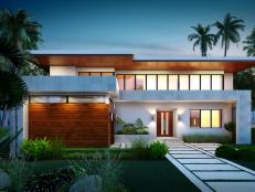 Modern Home With Landscaped Front Yard, Palm Trees