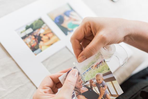 Apply a piece of tape to the back of image (sticky side and image should both be facing you (Image A).