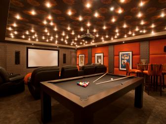 Warm, Inviting Home Theater and Game Room