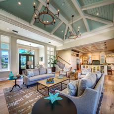 Blue Coastal Living Room Photos Hgtv Open Concept Coastal Living Room With A Sage Green Vaulted Ceiling