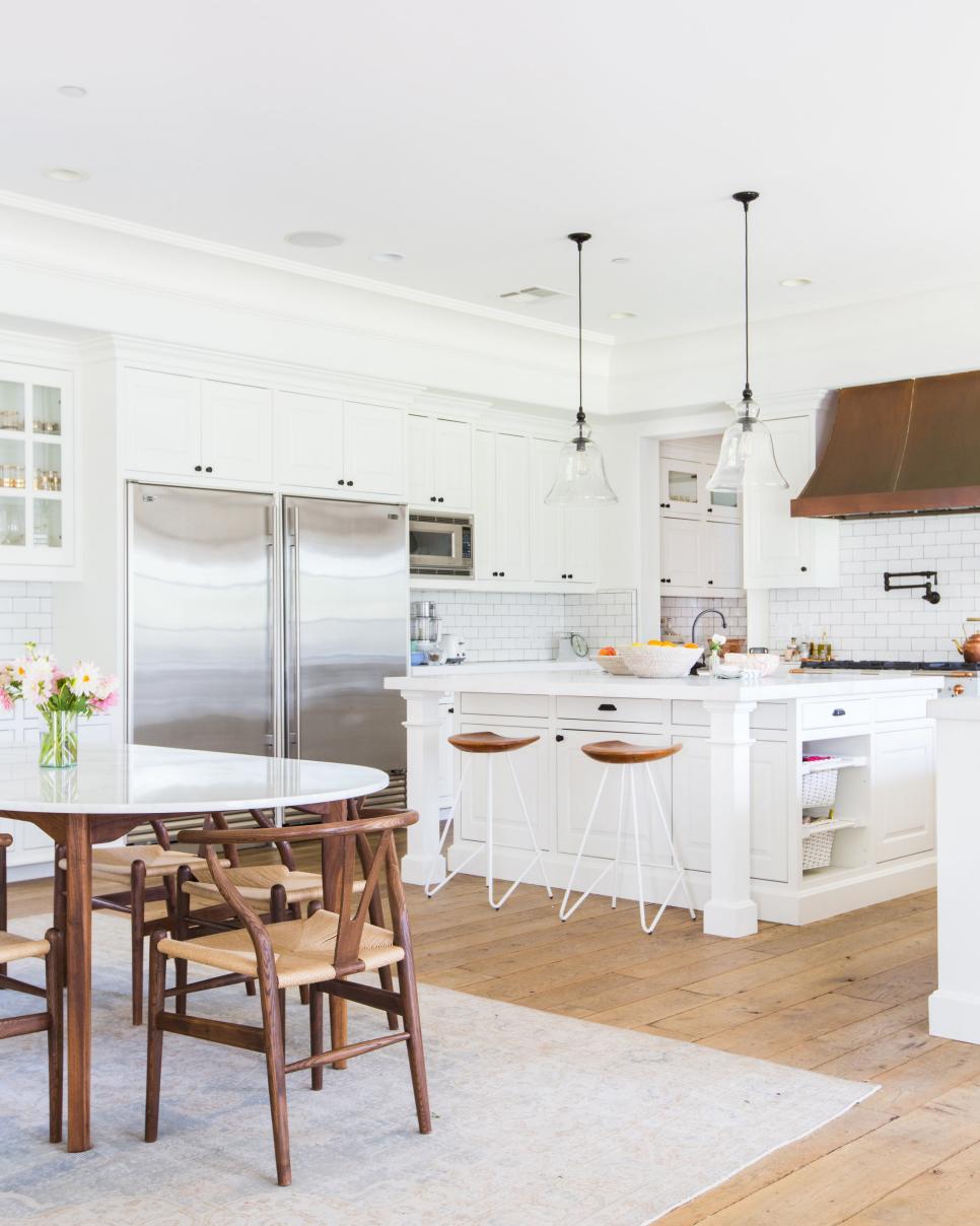 White Transitional Open Kitchen With Wood Floor White Open Kitchen With Wood Floor