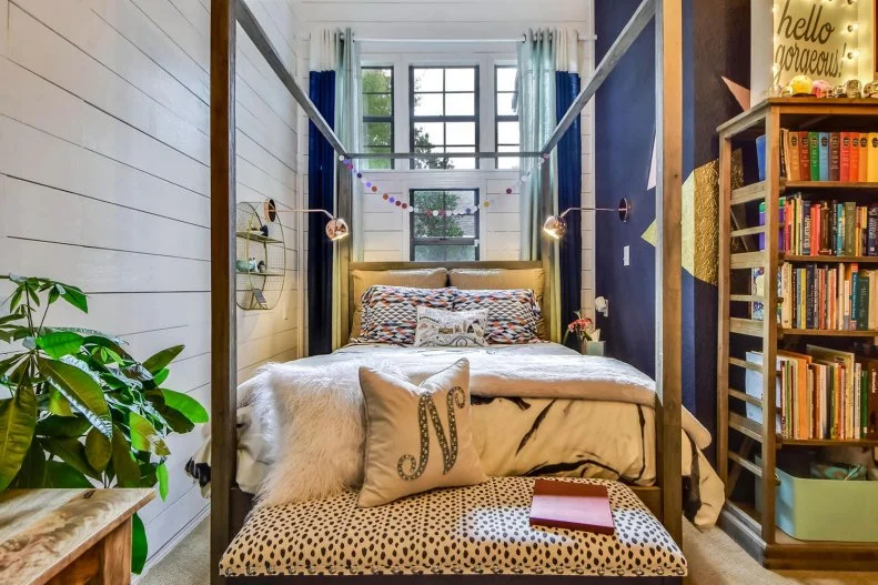 Eclectic Teen Bedroom With Canopy Bed