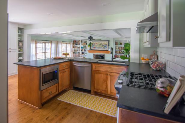 Contemporary Green Kitchen with Black Stone Countertops Contemporary Green Kitchen with Black Stone Countertops