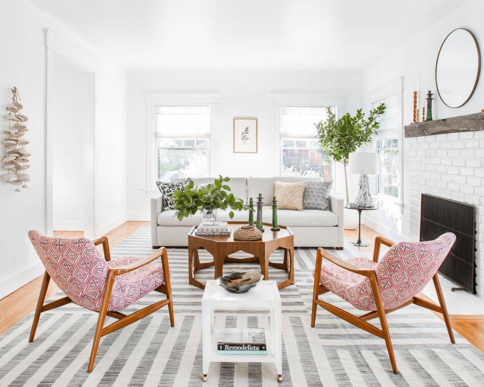 Transitional Living Room With Red Armchairs Living Room With Red Armchairs