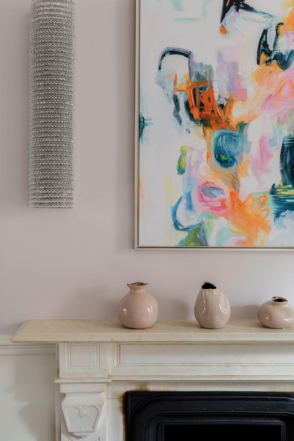 Eclectic Living Room With Abstract Art Eclectic Living Room With Traditional Fireplace, Abstract Art