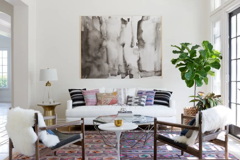 Eclectic Living Room With Abstract Art