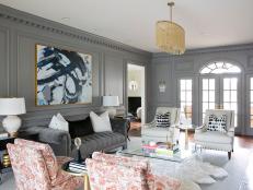 Gray, Transitional Living Room With Chesterfield Sofa