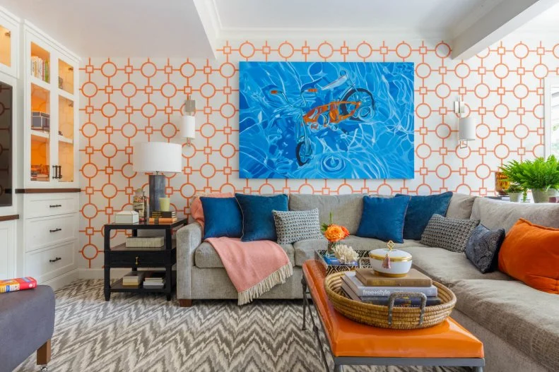 Orange and White Media Room