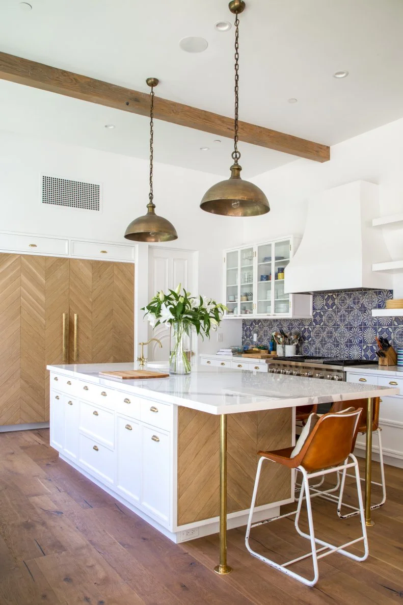 Brass Legs and White Oak Planks on Kitchen Island