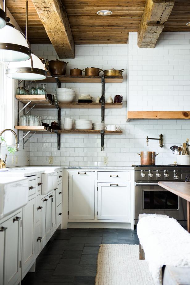 Remodeled Kitchen with Repurposed Open Shelving 