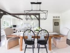 Neutral Transitional Dining Room With Black Chairs