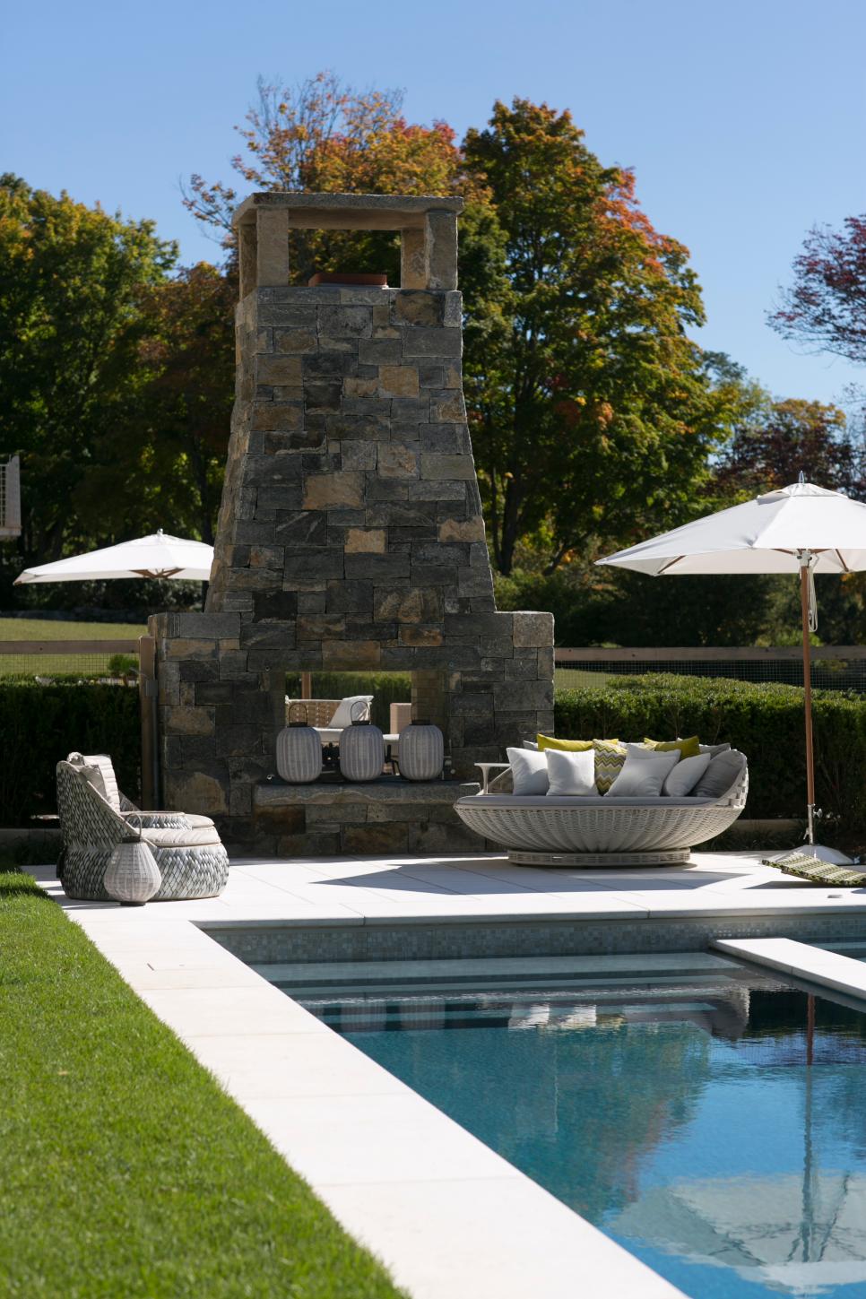 Pool and Stone Fireplace Pool and Fireplace