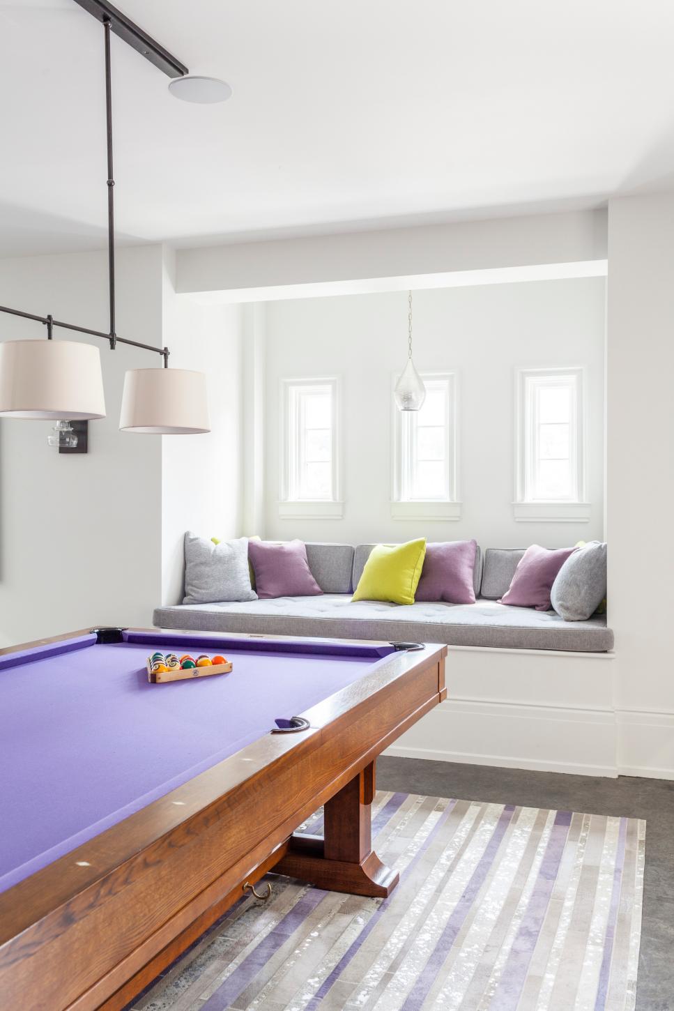 Contemporary Game Room With Purple Pool Table Game Room With Purple Pool Table