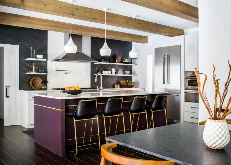 Open Kitchen With Purple Island