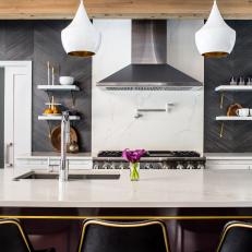 Contemporary Open Kitchen With Leather Barstools