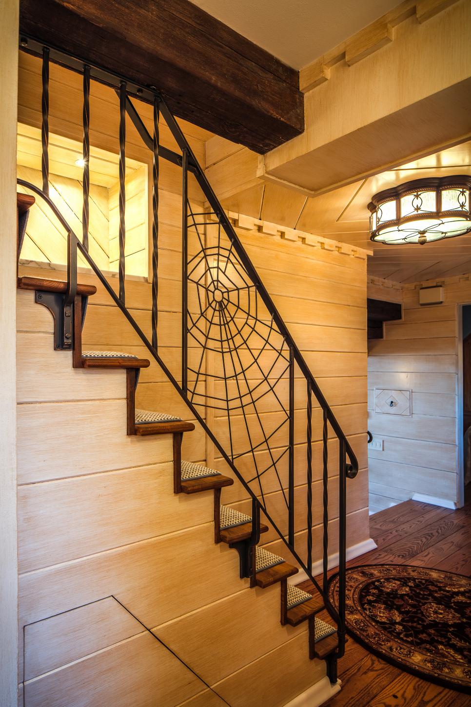 Custom, Spiderweb Wrought Iron Stair Rail Stair Rail with Custom Wrought Iron Spiderweb Design