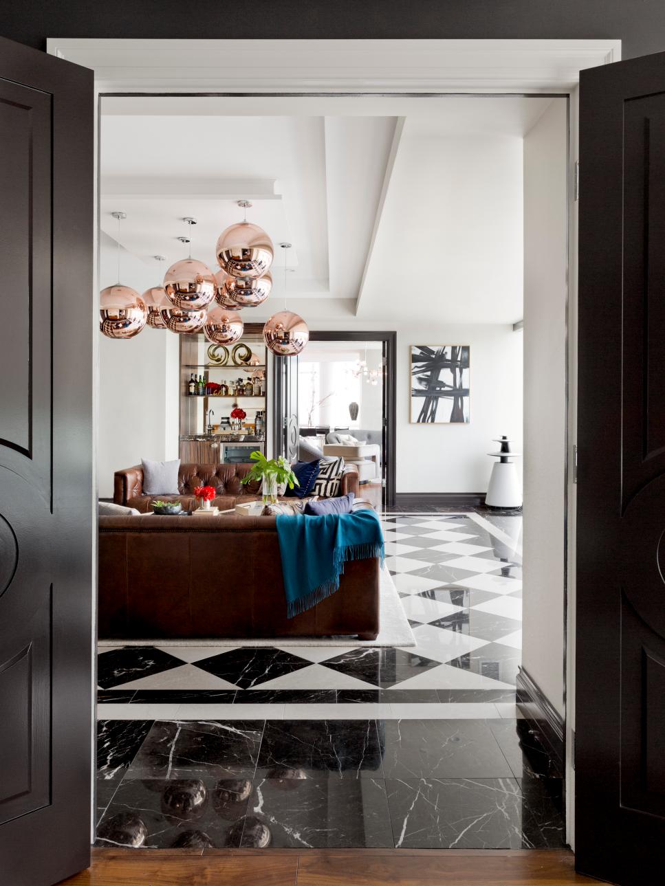 Black Doors and Casings Add Dramatic Contrast to Penthouse Design Dramatic Penthouse Design with Lots of Contrast