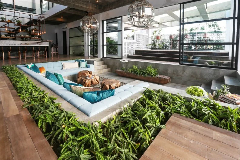 Lower Level Defined with Sunken Living Room