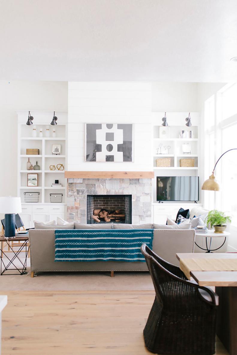 White Living Room With Blue Throw