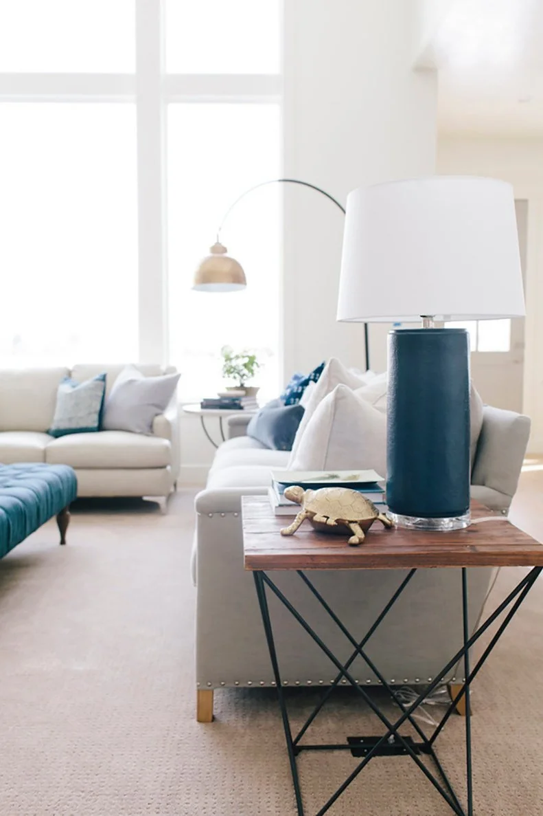 Neutral Living Room With Blue Lamp