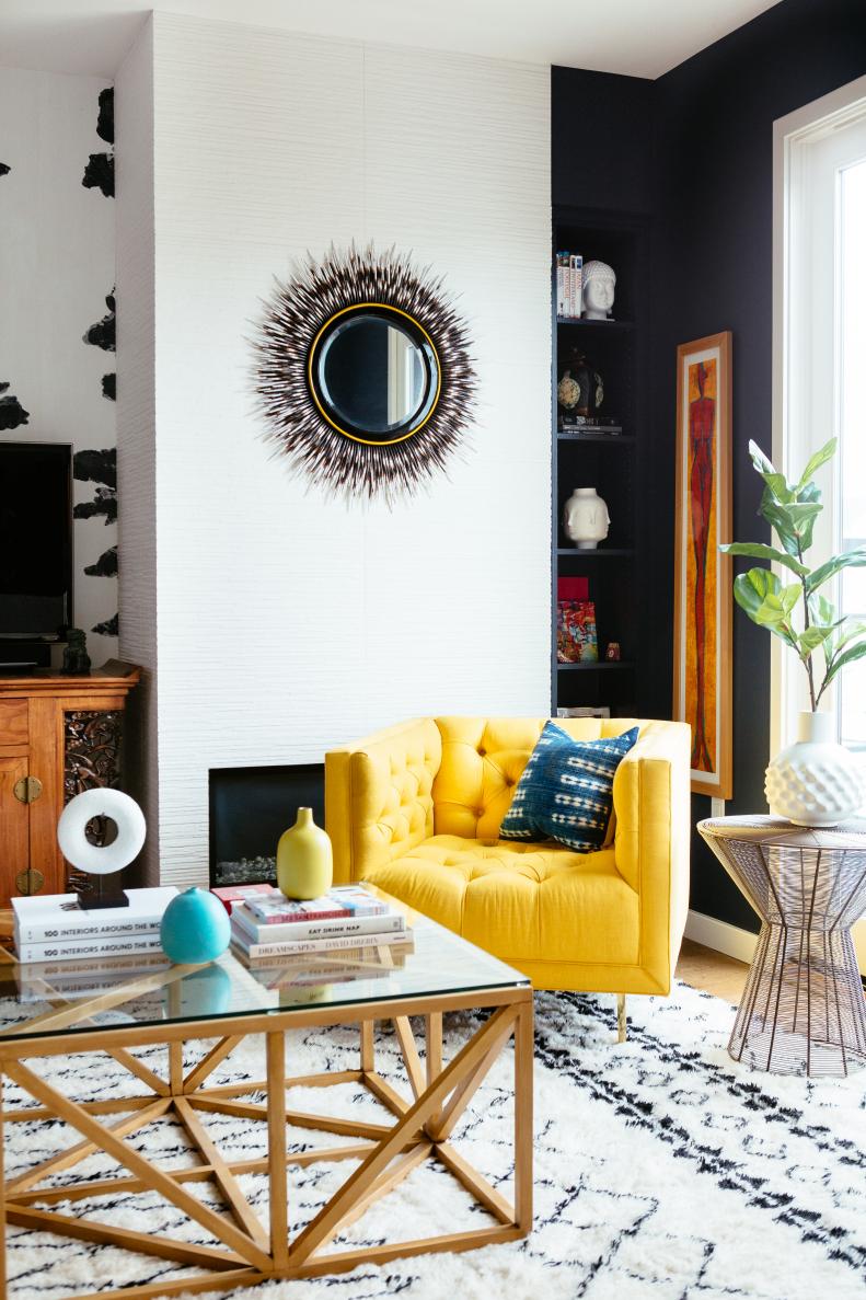 Living Room With Yellow Armchair